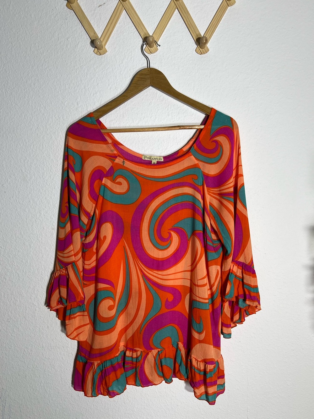 PINEAPPLES • retro psychedelic swirl pattern with flutter sleeve
